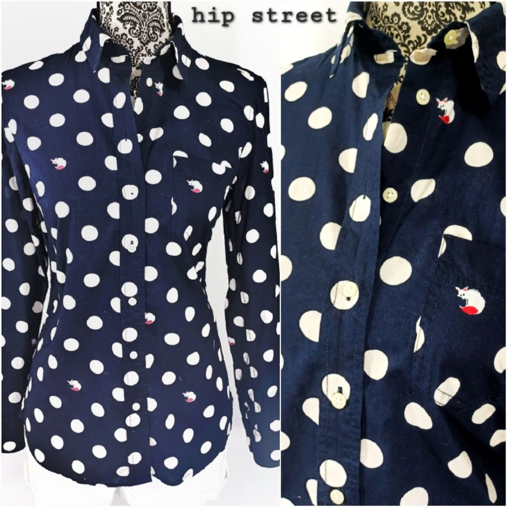 GAP Shirt FITTED BOYFRIEND Fox Print Polka Dot Cotton Button Front XS